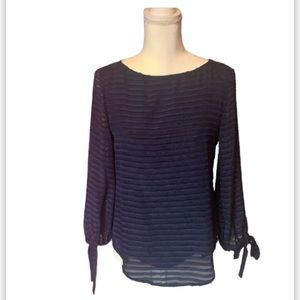 Banana Republic lined blue striped top blouse long tied sleeves sz XS boat neck